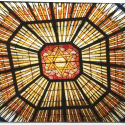 Color photograph of synagogue ceiling