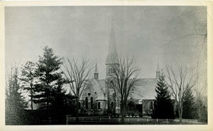 An old photograph of the Dickinson's church, The First Congregational church of Amherst