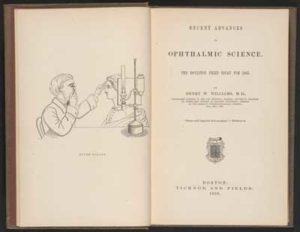 Opening pages of a book on Ophthalmic Science by Henry W. Williams, Dickinson's ophthalmologist