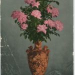 Color postcard with roses in vase