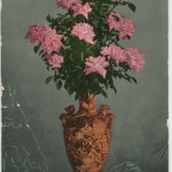 Color postcard with roses in vase