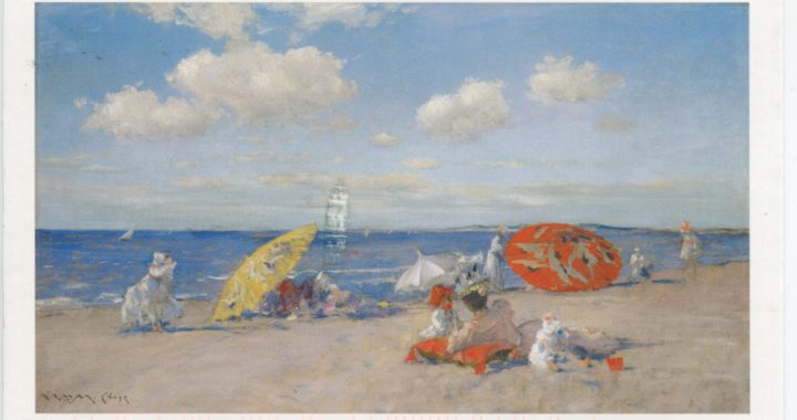 Postcard of oil on canvas depicting seaside, William Merritt Chase