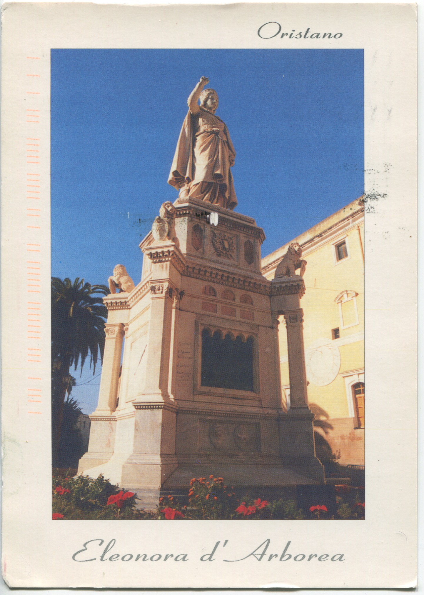 Color postcard with statue of Eleonora d' Arborea