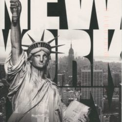 Black and white postcard depicting the statue of liberty and the words 'NEW YORK CITY'