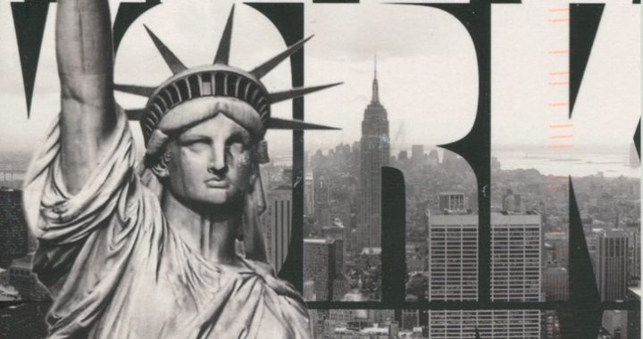 Black and white postcard depicting the statue of liberty and the words 'NEW YORK CITY'