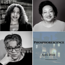 Phosphorescence graphic for April 2022 featuring headshots of poets
