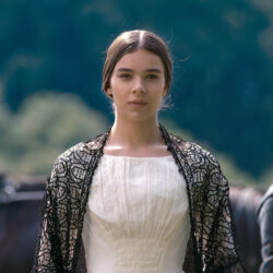 Hailee Steinfeld dressed in character as Emily Dickinson