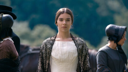 Hailee Steinfeld dressed in character as Emily Dickinson