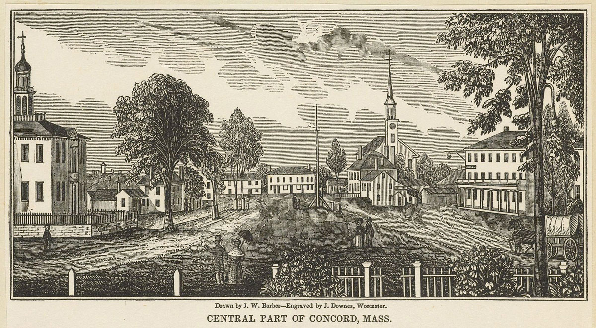 Etching of Concord Massachusetts in the 1840s