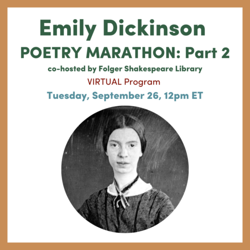 graphic for Poetry Marathon part 2 with Folger Shakespeare Library on Tuesday, September 26 at 12pm.