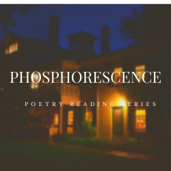 Logo for PHOSPHORESCENCE reading series featuring the Homestead glowing at night