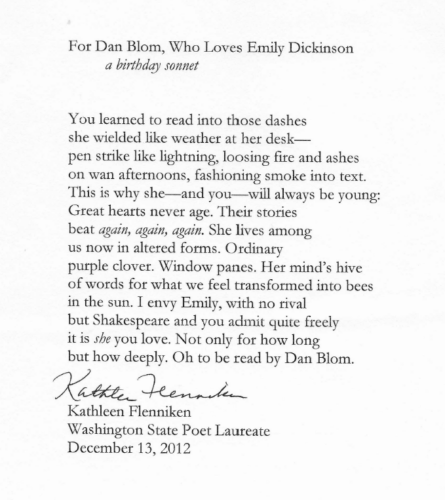 a birthday sonnet for Dan Blom Who Loved Emily Dickinson