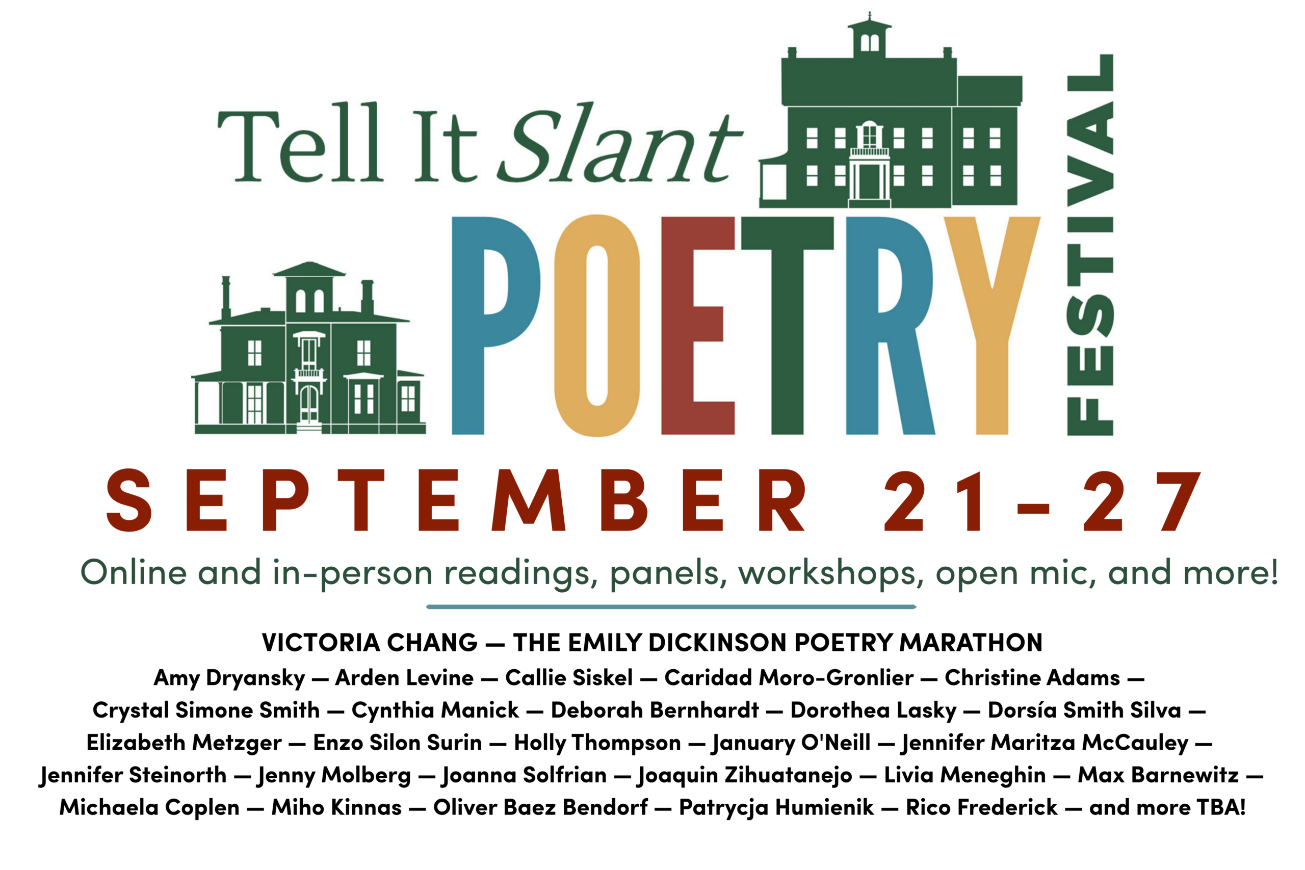 Tell It Slant Poetry Festival banner with headliners