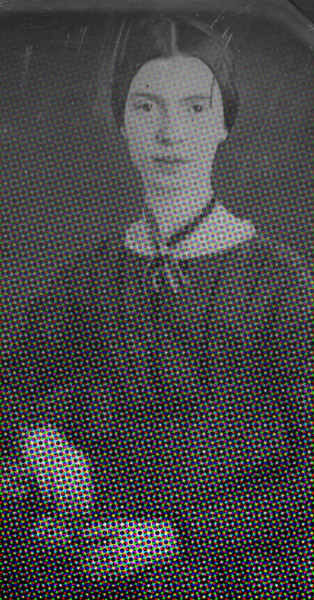 daguerreotype of Emily Dickinson fading into pixels