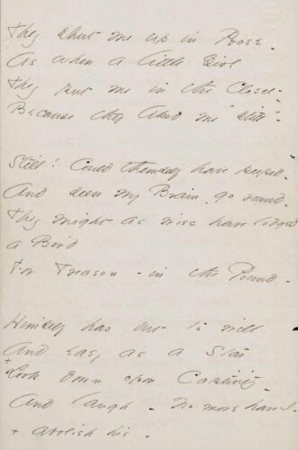 Poetry manuscript written in script in ink on unlined paper.There are two perforations in the right margin.