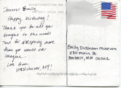 Postcard verso with handwritten inscription in black ink