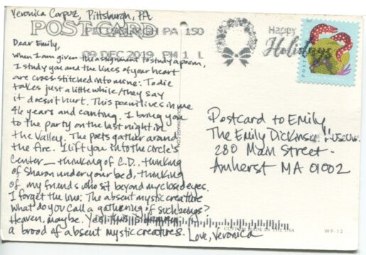 Postcard verso with handwritten inscription in black ink