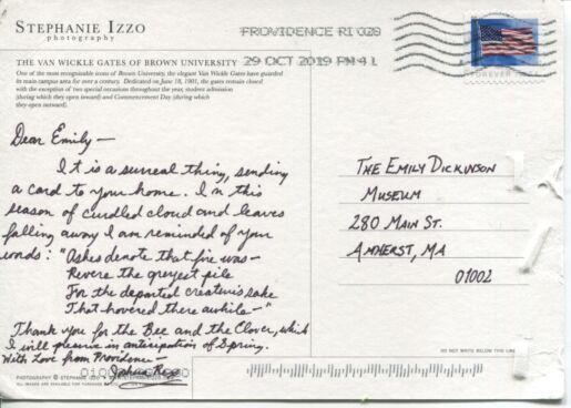 Postcard verso with inscription in black ink