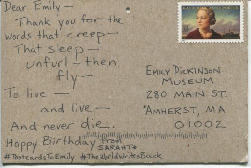 Postcard verso with poem/letter in black ink