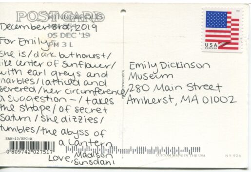 Postcard verso with handwritten inscription/poem in black ink