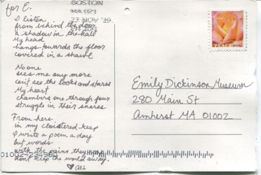 Postcard verso with inscription in black ink