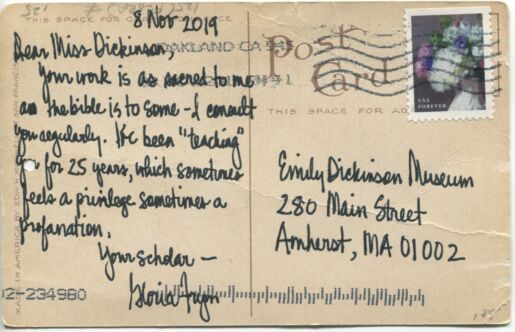 Postcard verso with handwritten inscription in black ink
