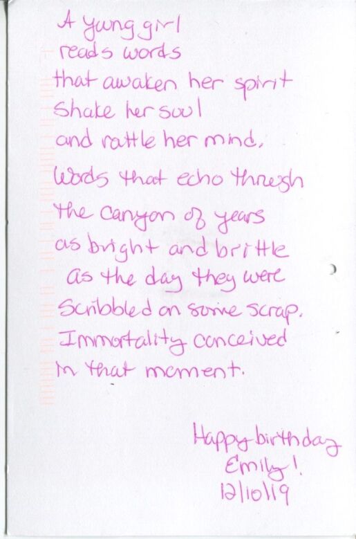 This is a hand-written poem on the front of a postcard.