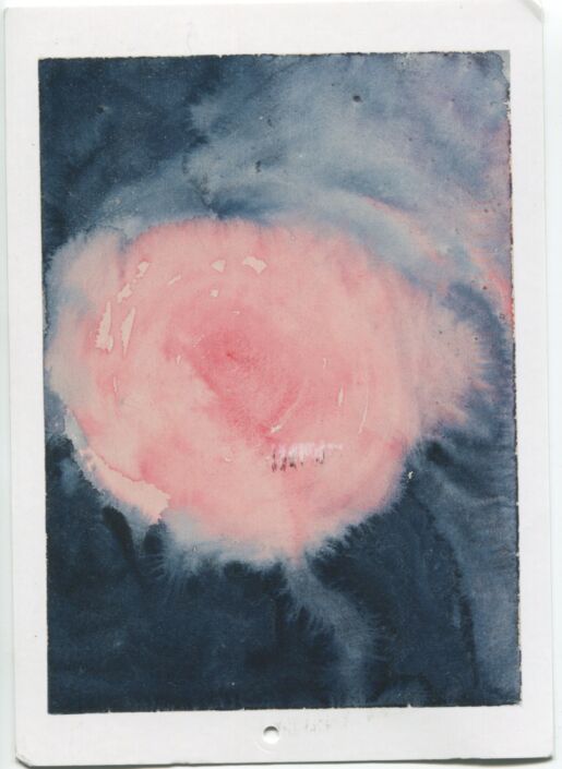 Postcard with pink and blue watercolor paint