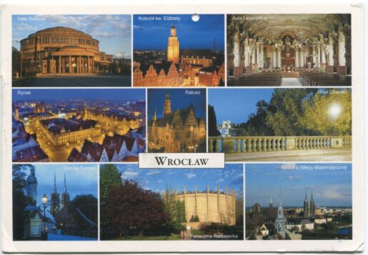 Color postcard of Wroclaw landmarks