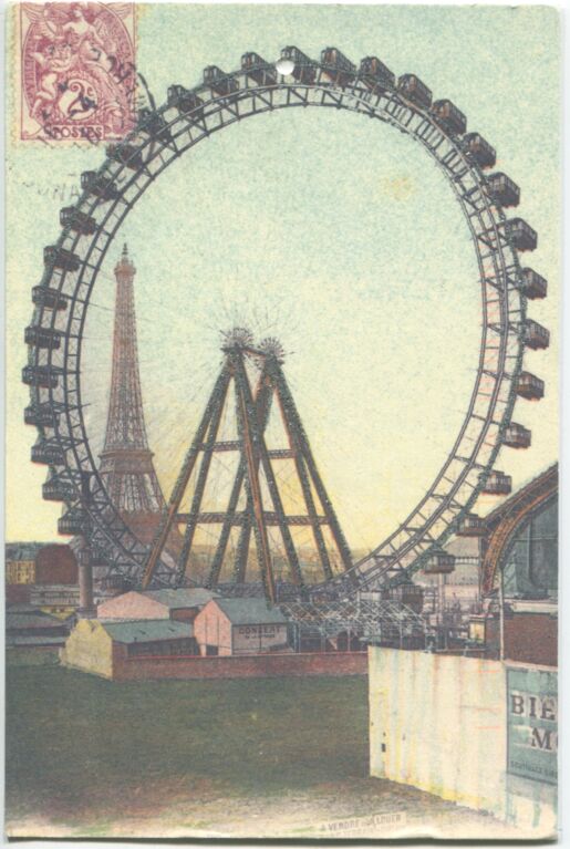 Postcard of ferris wheel and eiffle tower