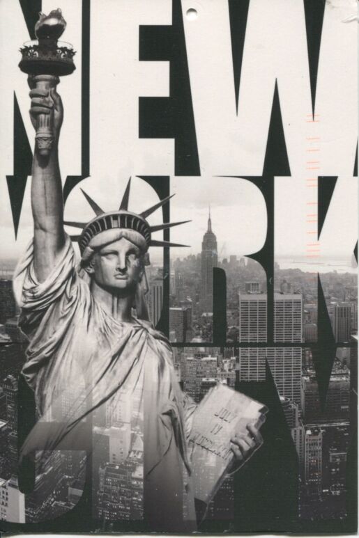 Black and white postcard depicting the statue of liberty and the words 'NEW YORK CITY'