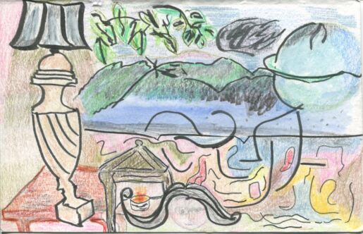 Color postcard depicting natural and domestic scenes.