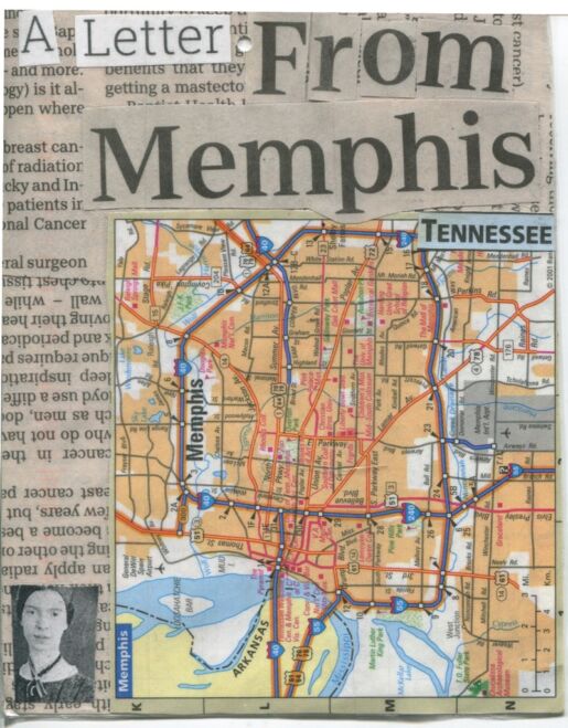 Postcard featuring collage, map of Memphis