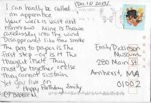 postcard verso with handwritten inscription in black ink