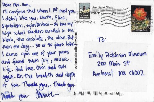 postcard verso with handwritten inscription in blue ink