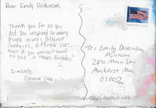 Postcard verso featuring a handwritten inscription in pencil