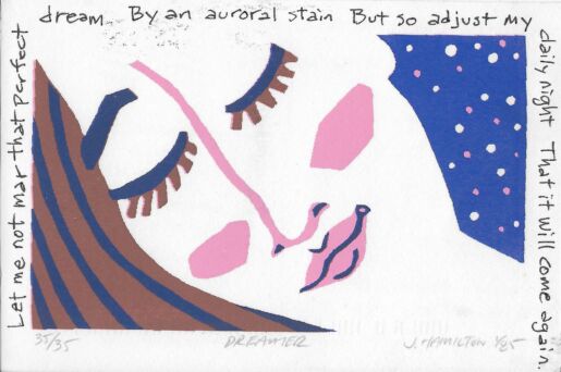 Handmade postcard depicting original print of Dickinson's face