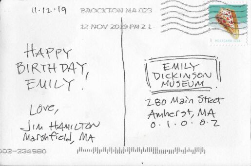 postcard verso with handwritten inscription in black ink