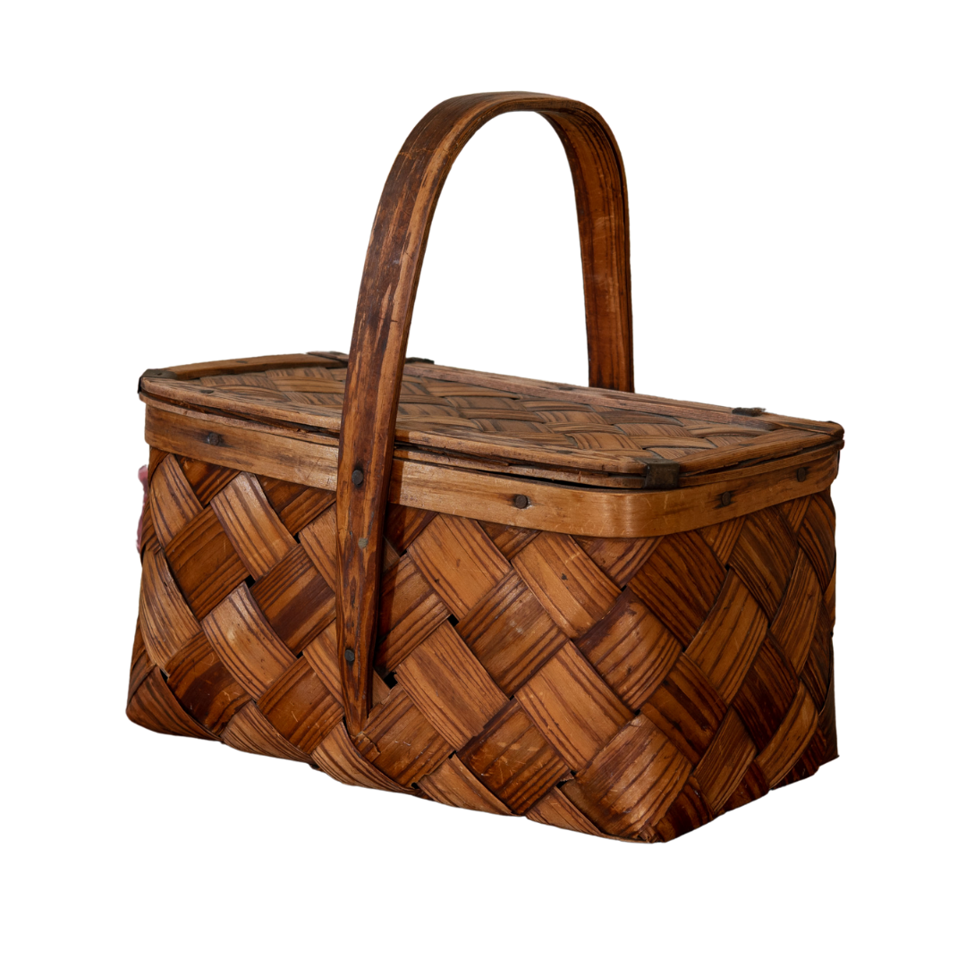 A woven rectangular basket