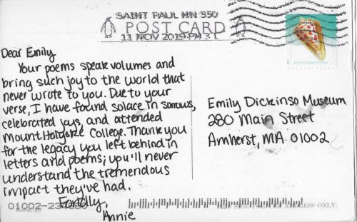 postcard verso with handwritten inscription in black ink