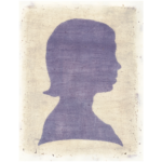a purple version of Dickinson's side profile as a child